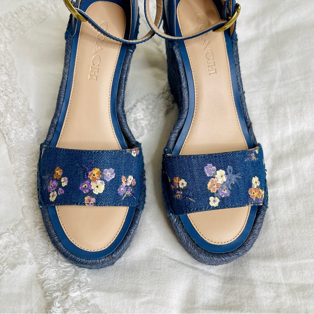 NWOT Coach Denim Floral Wedge Espadrilles - Picture 6 of 6